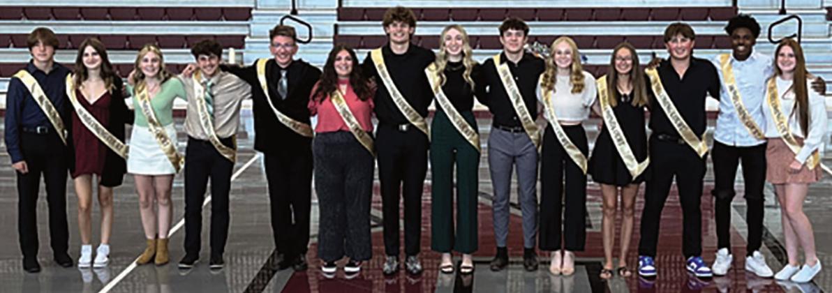 Members of the 2023 RHS Homecoming Court are, from left, freshmen–Michael Dangelo and Brianna Robinson; sophomores–Camille Harmon and Landon Scherer; seniors–Zane Klocko and Emilie Herman, Ty Klocko and Olivia Rust, and Ayden Wilson and Liv Hussar, Serenidy Wertz and Christian Peyton; juniors Zach Gordon and Brianna Alexander.