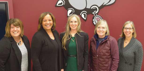 Members of the 2024 Rossford board of education are, from left, Emily Klocko, board President Dawn Burks, Tiffany Densic, Jackie Huffman and Teresa McKnight.