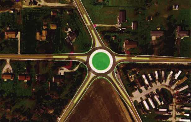 Above is a schematic of a proposed roundabout at State Route 199, Five Point and Dunbridge roads.