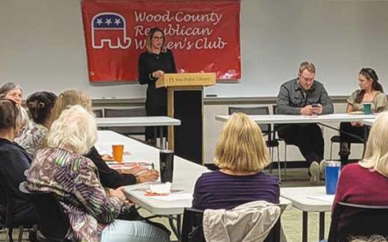 Sally Culling addressing the Wood County Republican Women’s Club at its October meeting at Way Public Library.