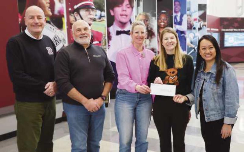 From left: Superintendent Dan Creps, foundation Vice President Doug Miller, teachers Ann Trondson and Kelly Burnett and foundation President Mary Shinavar.