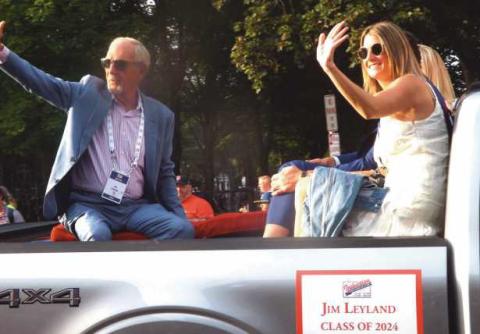 Above, Jim Leyland rides in Cooperstown parade. Bottom left, Leyland with brother, Larry.