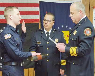 From left, firefighter and EMT Jacob Rands, Deputy Fire Chief James Rodriguez and Fire Chief Tom Brice.