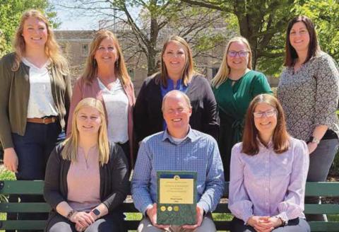 Auditor Oestreich with the fiscal and payroll teams. Back row: Lauren Gentry, Tanya Tolles, Amy Emmerich, Michelle Karns and Amanda Holman. Front row: Stephanie Abke, Auditor Matthew Oestreich and Julie Allison.