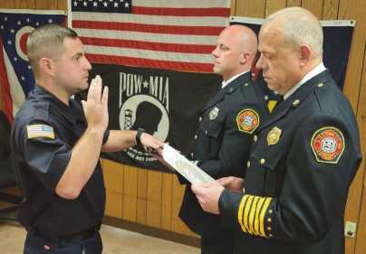 From left: New Firefighter/EMT Drew Lasley, Captain Michael Hampton III and Fire Chief Tom Brice.
