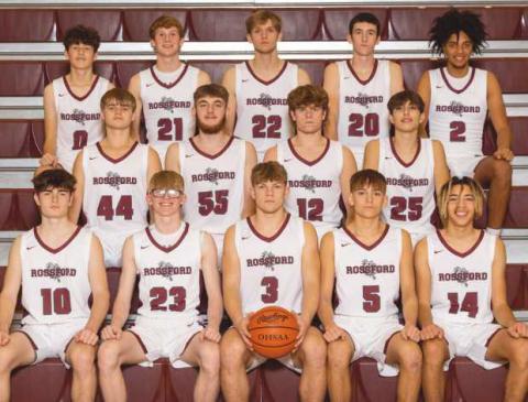 Members of the Rossford High School boys varsity basketball team are, back row, from left: Anthony Quintanilla, Jake Morrison, Derek Vorst, Garette Murphree, Brenden Revels. Middle row: Blake Dewey, Michael Gilreath, Brandon Swope, Xavier Kellermeier. Front row: Jackson Grimm, Dylan McCann, Wes Ellison, Jace Odenweller, Xavier Boyd.