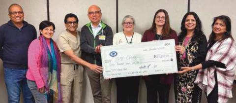 From left: Dr. Srini Hejeebu, Dr. Maneesha Pandey. Dr. Raj Kattar, Current TOPI President Dr. Sanjoy Banerjee, Cocoon Director of Development and Communications Robin Guidera, Cocoon Executive Director Kathy Mull, 2026 TOPI President Dr. Shalini Singh Coates and Dr. Rashmi Goyal Hejeebu.