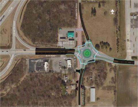 The City of Rossford is proposing a roundabout at the Buck Road, Glenwood and 3rd Street intersection.