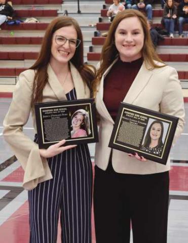 2025 Rossford Athletic Hall of Fame inductees Jessica (Pietrasz) Bush and Margo Jackson Schaffer.