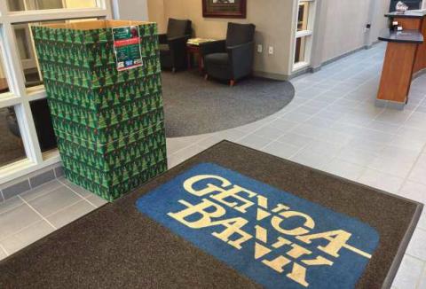 A drop-off box for lights in a Genoa Bank lobby.