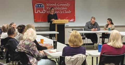 Sally Culling addressing the Wood County Republican Women’s Club at its October meeting at Way Public Library.