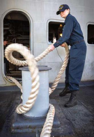 Rossford native heaves a line on fantail aboard USS Nimitz