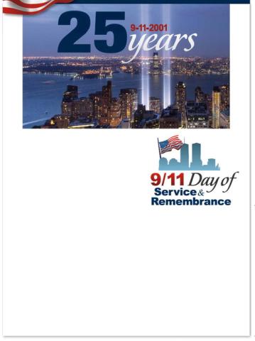 On the 25th anniversary of the September 11th terrorist attacks on America, we pause to remember the tragic events of that day, honor the memories of those who perished and recognize the first responders who risked their own lives to save others.
