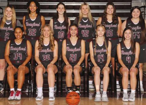 Girls varsity basketball team roster–Scarlett Williams, Kiersten Johnson, Mia DeBortoli, Emily McConocha, Alexis Lenix, Rylin Reynolds, Clare Logan, Gabrielle Boyd, Ana Flores, Katie Glowacki, Lola Luderman, Kennedy Lara.