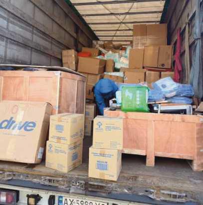 A semi-truck full of humanitarian aid.