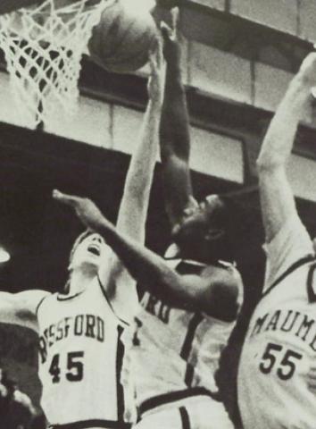 Above center is Emanuel “Manny” Durden, Class of 1989, and below left is DJ Recknagel, Class of 2011.