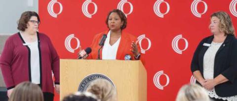 From left: Owens Provost Dr. Denise Smith; Owens President Dr. Dione Somerville; and Owens Assistant Dean for Nursing Dr. Irene Jones.
