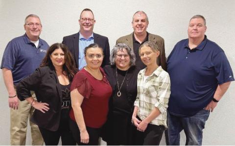 Newly-elected Rossford Area Chamber of Commerce leadership. From left, back row: Director Bruce Parish, Vice President Walter Celley, Director David Dittman and Director Glen Poitinger. Front row: Secretary Allison Bartley, Treasurer Ross Adkins, President Mary Smith and Board Chair Austin Potter.