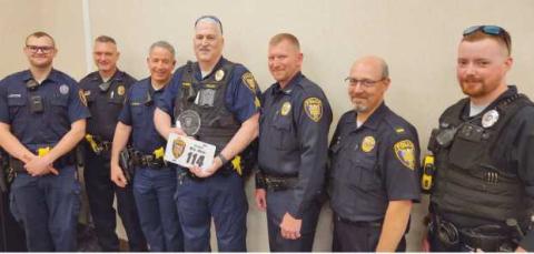 From left: Patrolman Hunter Dotson, Lieutenant David Molter, Lieutenant Jason Gladney, Sergeant Mike Munoz, Chief Matt Gazarek, Lieutenant Scott Moskowitz and Patrolman Andrew Watson.
