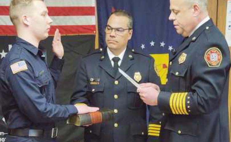 From left, firefighter and EMT Jacob Rands, Deputy Fire Chief James Rodriguez and Fire Chief Tom Brice.