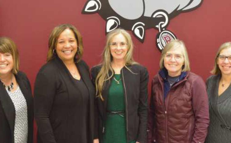 Members of the 2024 Rossford board of education are, from left, Emily Klocko, board President Dawn Burks, Tiffany Densic, Jackie Huffman and Teresa McKnight.