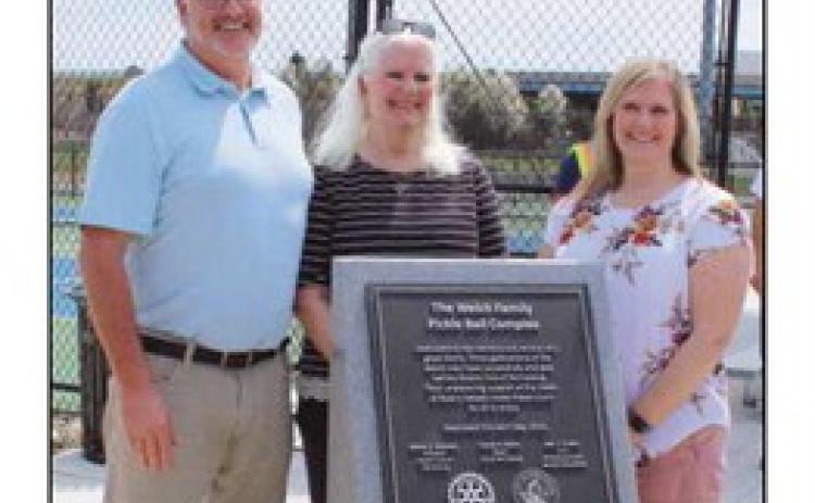 Chet Welch, Sally Welch and Destiny Welch-Pisula represented the Welch family at the pickleball court dedication Friday.