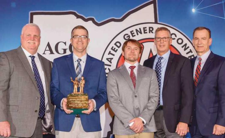From left, RLI senior preconstruction leader, Thomas Schneider; project executive, Mike Mutscheller; project manager, David Crozier; senior Vice President, Brad Deal, and President Jeff Schaller accept the Build Ohio Award.