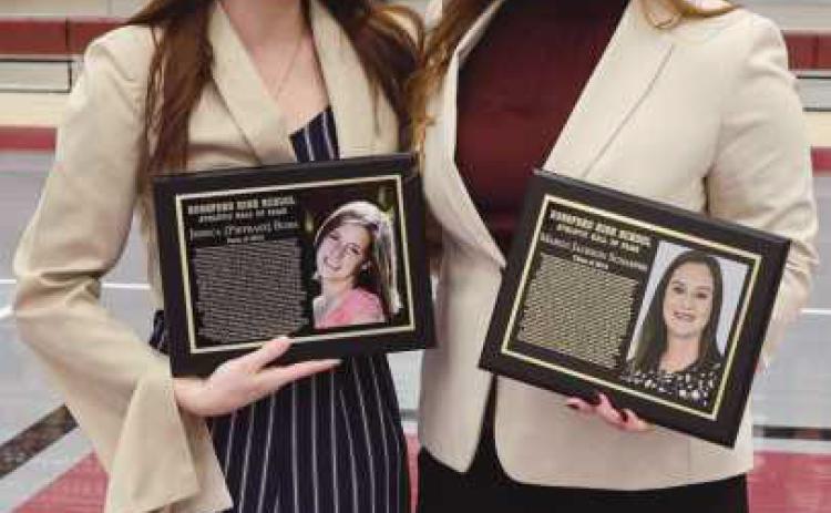 2025 Rossford Athletic Hall of Fame inductees Jessica (Pietrasz) Bush and Margo Jackson Schaffer.