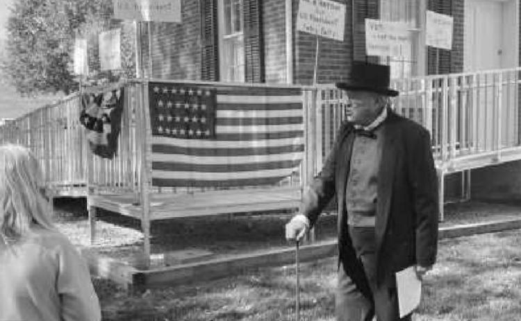 Frank Butwin portraying William Henry Harrison running for U.S. President in 1840.