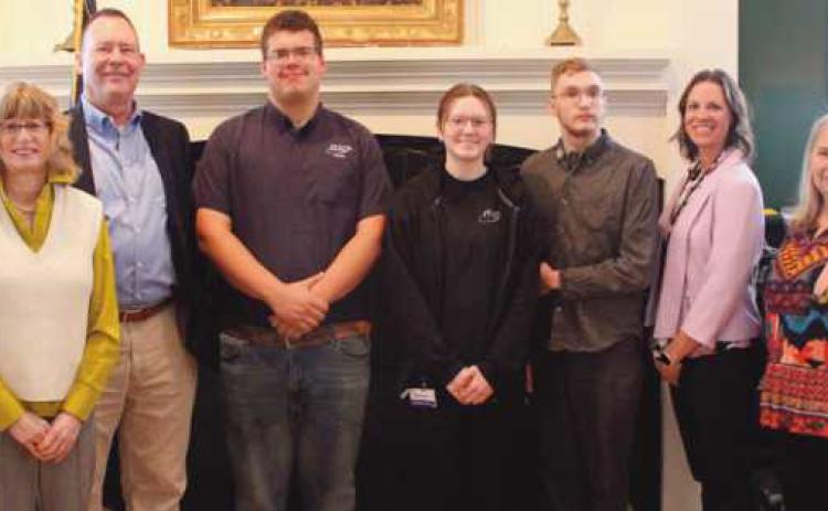 From left are STRIVE mentors and Rotarians Susan Nelson and Walt Celley; Penta scholarship recipients Tim Turski of Rossford Schools, Emma Kasza of Otsego and James Sniadecki of Maumee; Penta STRIVES supervisor Rachel Bernhard, and STRIVE mentor and Rotarian Janelle Haas.