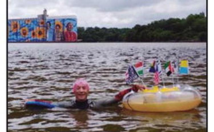 67-year-old yoga instructor Joe Sparks during his latest 13.5-mile fund-raising swim.