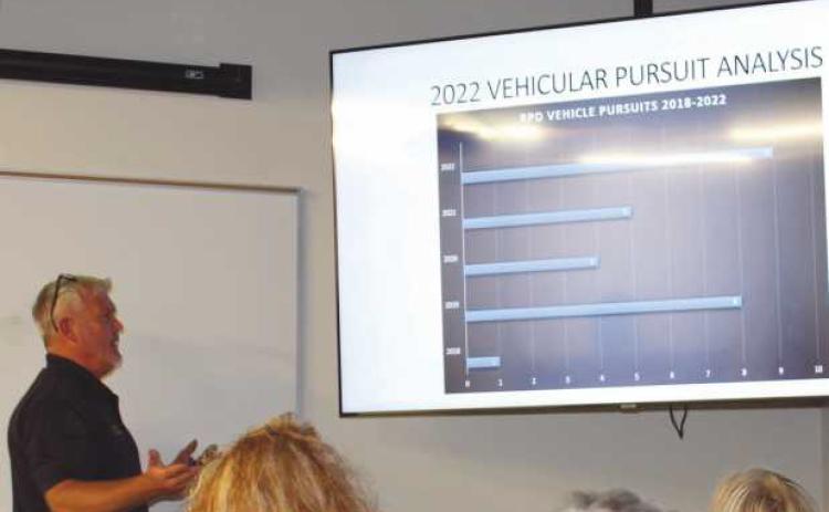 Chief Kitzler leads the class discussion on vehicular pursuits and precision immobilization techniques.
