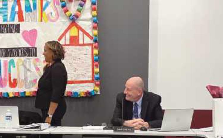 From left: Assistant Treasurer Meagan Conroy, board member Dawn Burks, Superintendent Dan Creps and board member Lori Frymire.