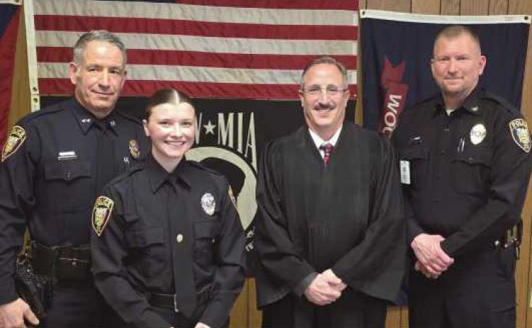 From left: Deputy Police Chief Jason Gladney, newly hired Patrol Officer Hannah Palacio, Perrysburg Municipal Court Judge Aram Matthew Ohanian and Police Chief Matt Gazarek.