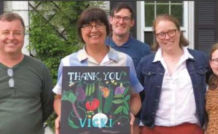 On May 22, 577 held a retirement open house and program manager and artist, Connie Stose, created a gift to honor Ms. Gallagher. Pictured are, from left, Mike Mummert, Ms. Gallagher, Bennett Dowling, Heather Gallant and Nella Gallant.