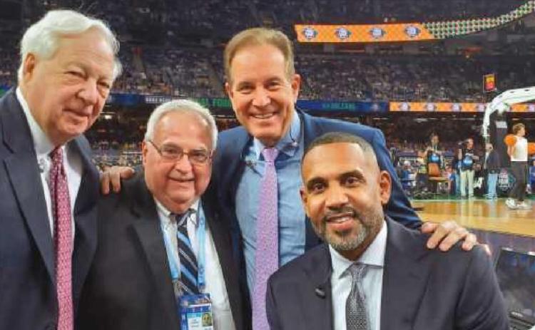 At the NCAA Men’s Final Four game this spring, Mr. LaLonde, second from left, was honored by his colleagues, from left: Bill Rafferty, CBS Sports color analyst; Jim Nance, play-by-play analyst; and Grant Hill, former NBA player and CBS analyst.