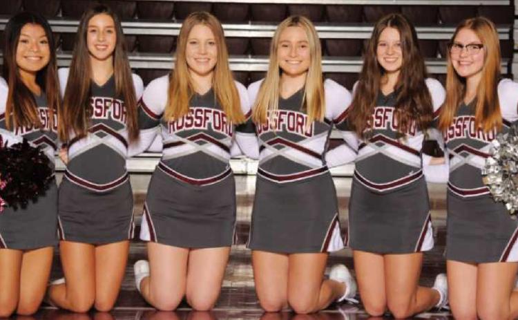 The varsity cheerleading squad members are from left: Sofia Sizemore, Elizabeth Fargo, Meghan Johnson, Macey Laubenthal, Lacey Alexander and Karlee Slagle.