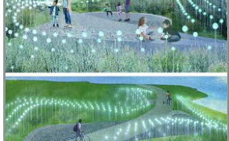 Above is an artist’s rendering of the glass “Field of Histories.”